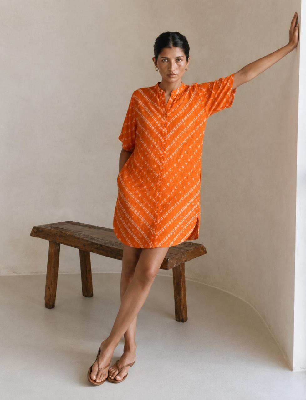 Bandhej Dress (Deep Orange)