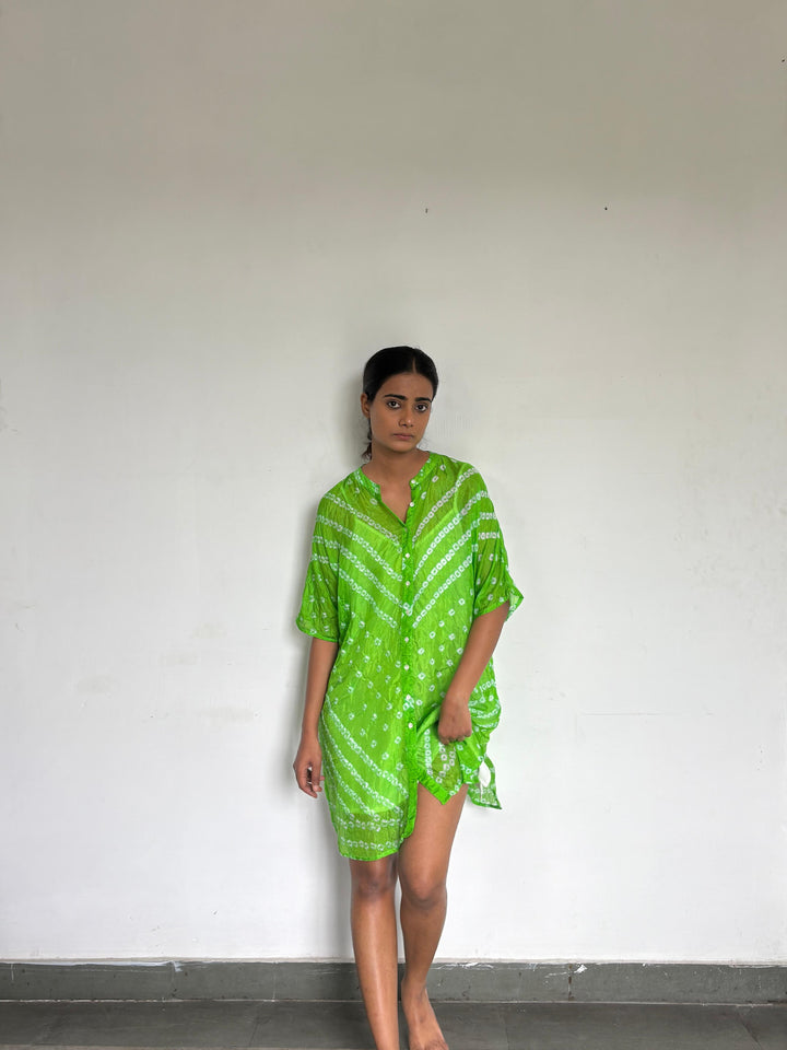Bandhej Dress (Bright green )