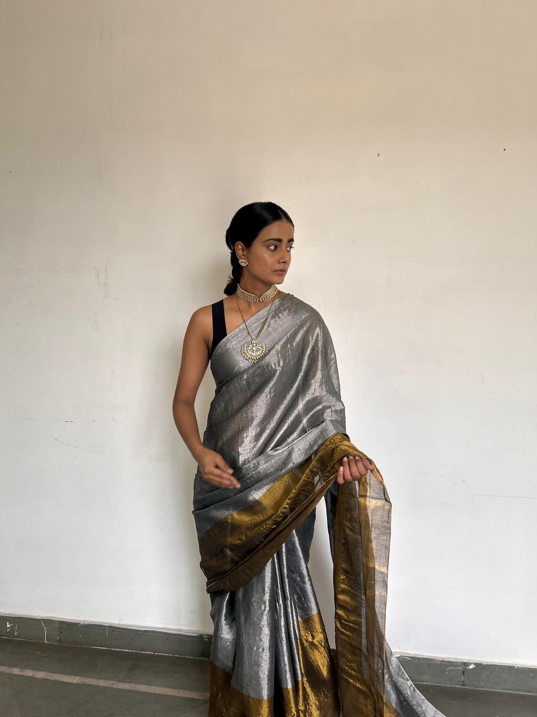 Silver with gold saree