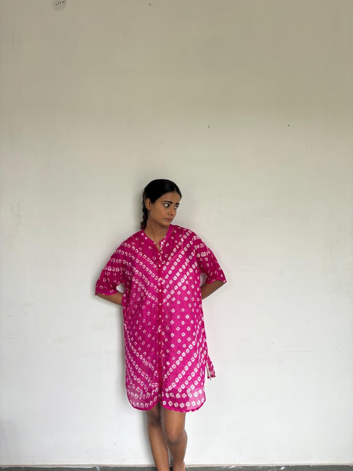 Bandhej Dress (Rani Pink)