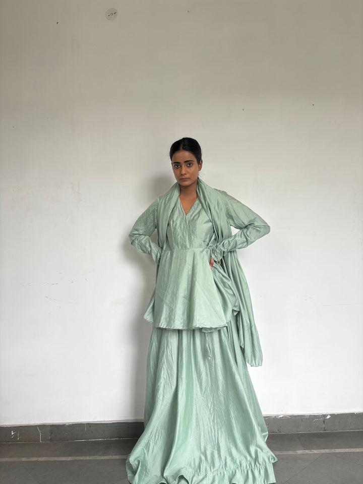 Crushed skirt kurta dupatta set