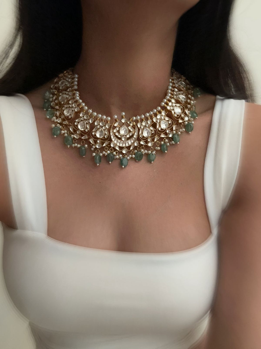 Jadau green necklace set