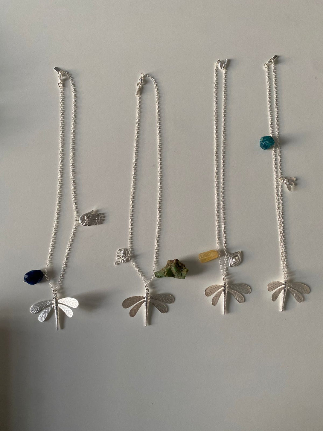 Dragonfly silver stone charm necklace