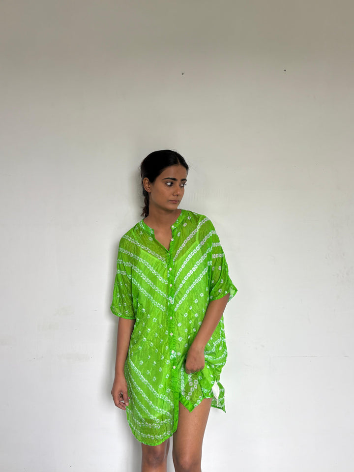 Bandhej Dress (Bright green )