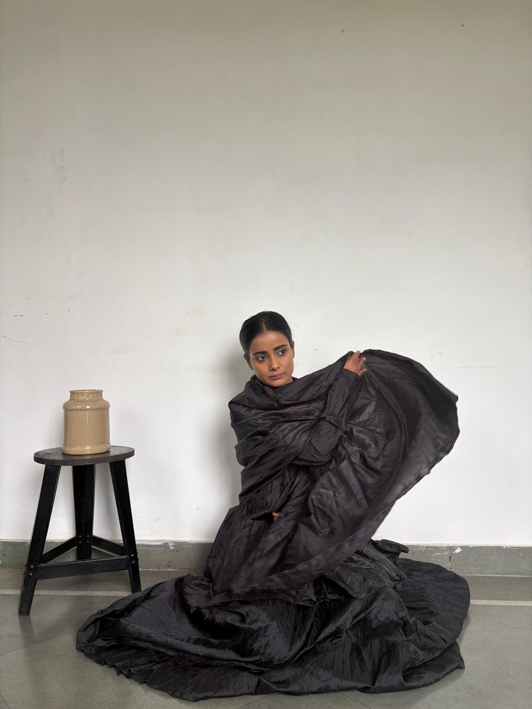 Crushed skirt kurta duppata set black