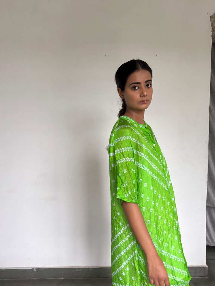 Bandhej Dress (Bright green )