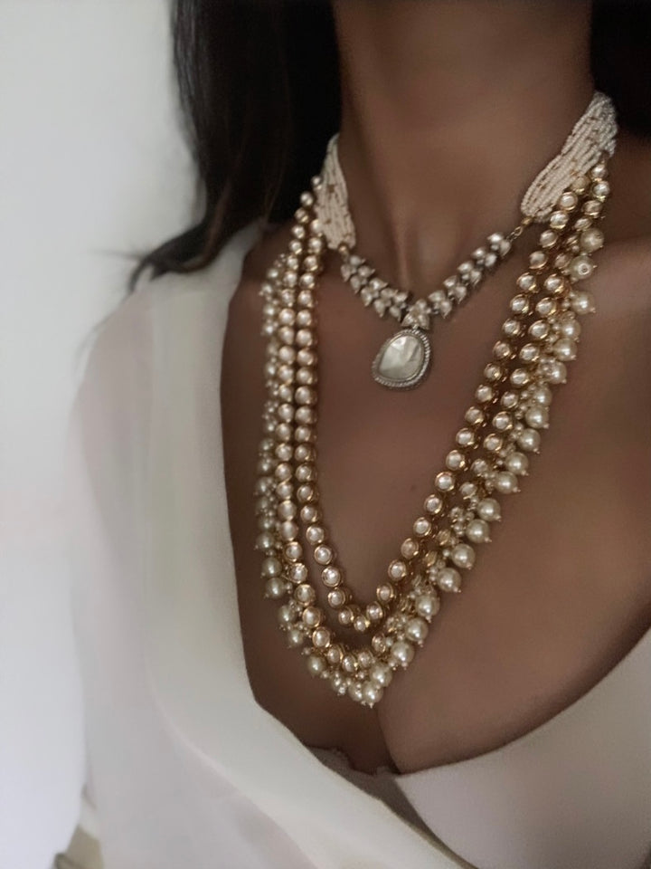 Long Polki Strand Necklace Set