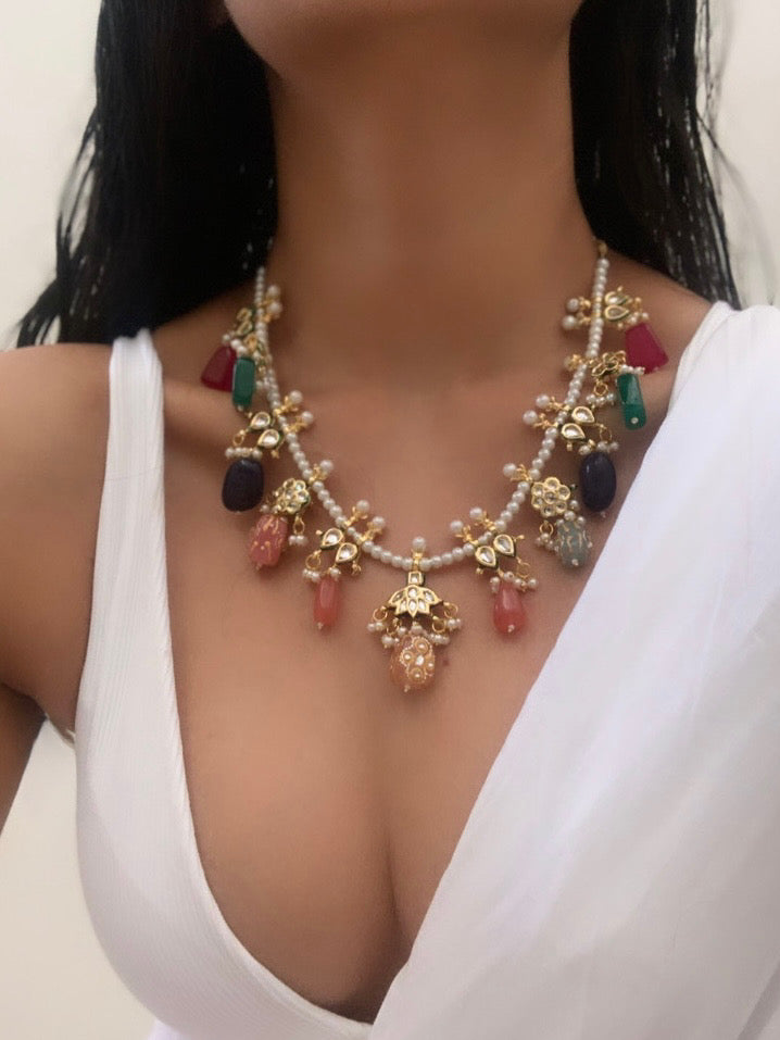 Navratan Tumble Necklace Set