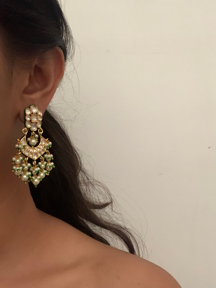 Green Zari Pearl Earrings