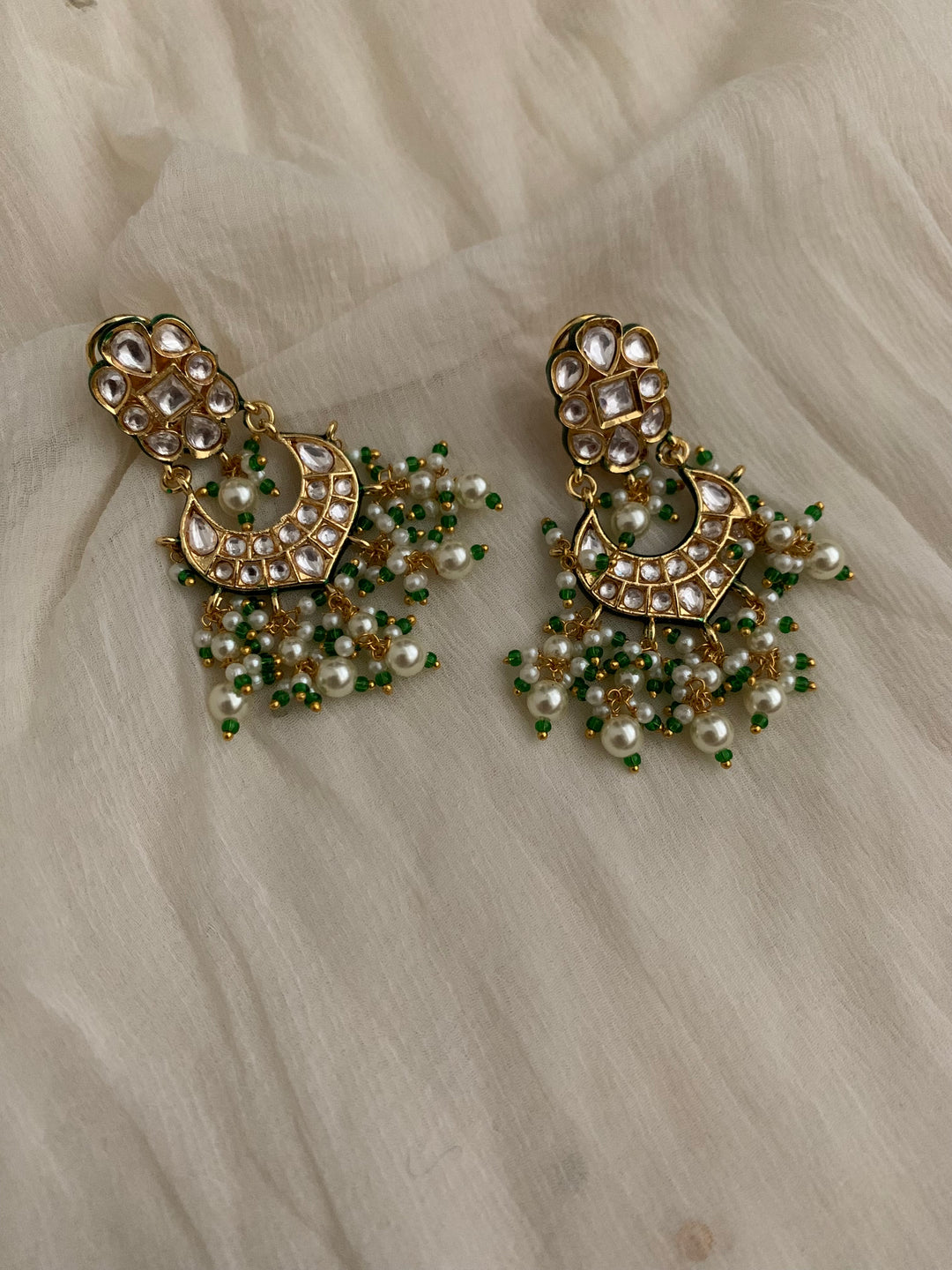 Green Zari Pearl Earrings