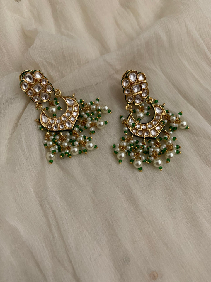 Green Zari Pearl Earrings