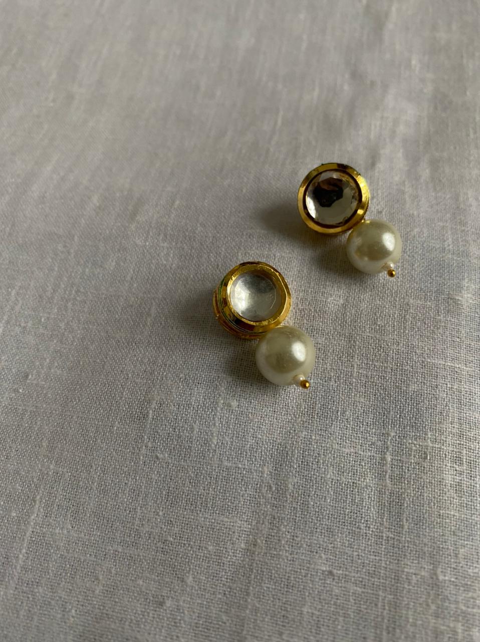 Round Polki Pearl Earrings