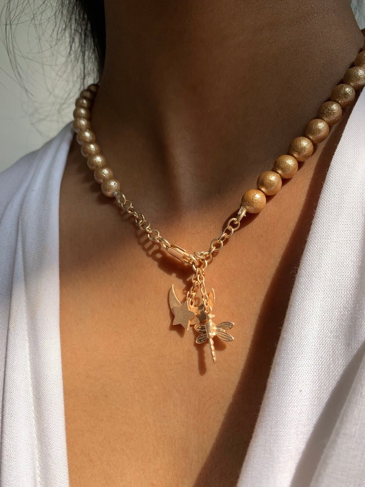 Gold Pearl Charm Necklace